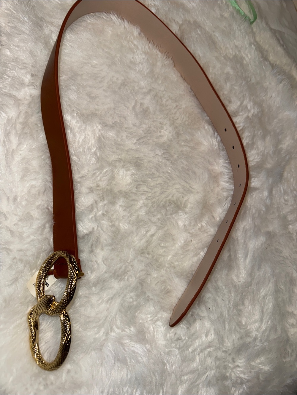 Express Brown Leather Belt with Gold Interlocking Snake Buckle